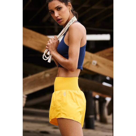 Free People Carpe Diem Shorts Solar Power Yellow Size Large NWT Athletic Running - Picture 3 of 5